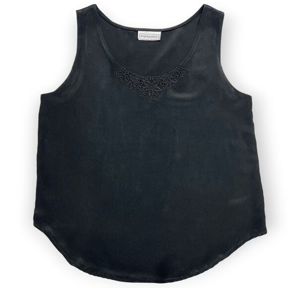 LOT OF TWO Vintage Impressions of California SIZE S Tank Top Blouse Black Ivory - Picture 1 of 11